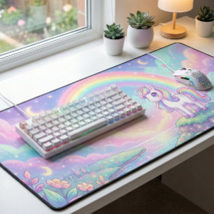Cute Kawaii Unicorn Pastel Rainbow Magical Desk Mat