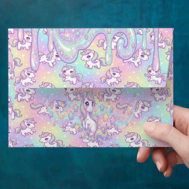 Cute Kawaii Unicorn Pastel Rainbow Magical Envelope (Hand)