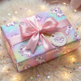 Cute Kawaii Unicorn Pastel Rainbow Magical Wrapping Paper