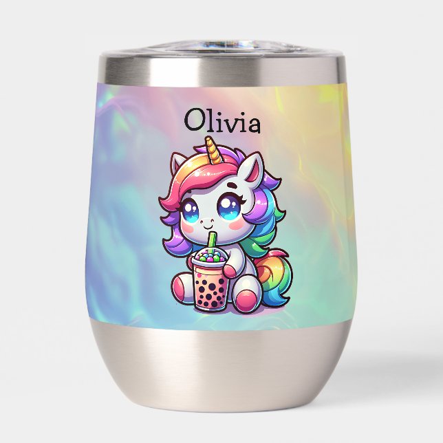 Cute Kawaii Unicorn with Bubble Tea Personalised (Front)