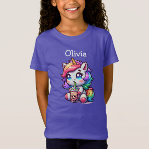 Cute Kawaii Unicorn with Bubble Tea Personalised T-Shirt