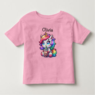 Cute Kawaii Unicorn with Bubble Tea Personalised Toddler T-Shirt