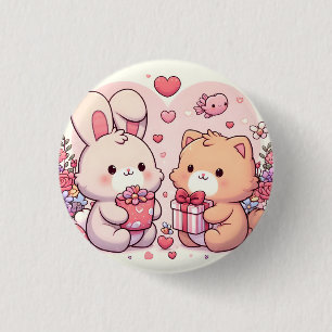 Cute Kawaii Valentine Bunny Bear Love Gift 3 Cm Round Badge