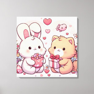 Cute Kawaii Valentine Bunny Bear Love Gift Canvas Print