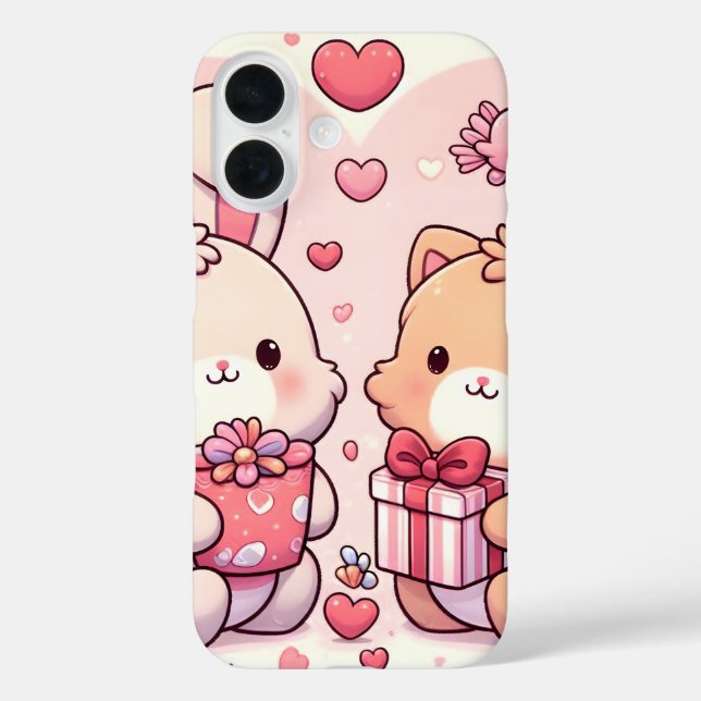 Cute Kawaii Valentine Bunny Bear Love Gift Case-Mate iPhone Case (Back)
