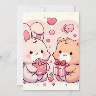 Cute Kawaii Valentine Bunny Bear Love Gift Holiday Card