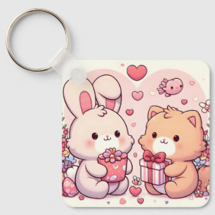 Cute Kawaii Valentine Bunny Bear Love Gift Key Ring