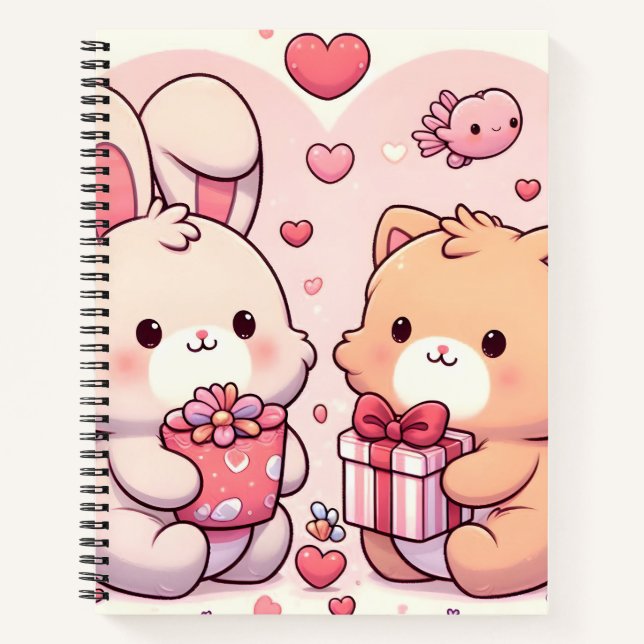 Cute Kawaii Valentine Bunny Bear Love Gift Notebook (Front)