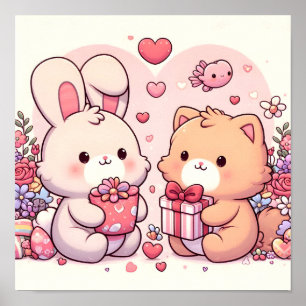 Cute Kawaii Valentine Bunny Bear Love Gift Poster