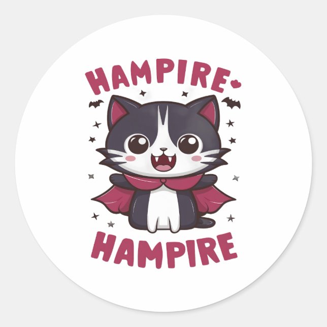 Cute Kawaii Vampire Cat Halloween Classic Round Sticker (Front)