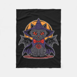 Cute Kawaii Vampire Witch Bat Wings Moon Halloween Fleece Blanket