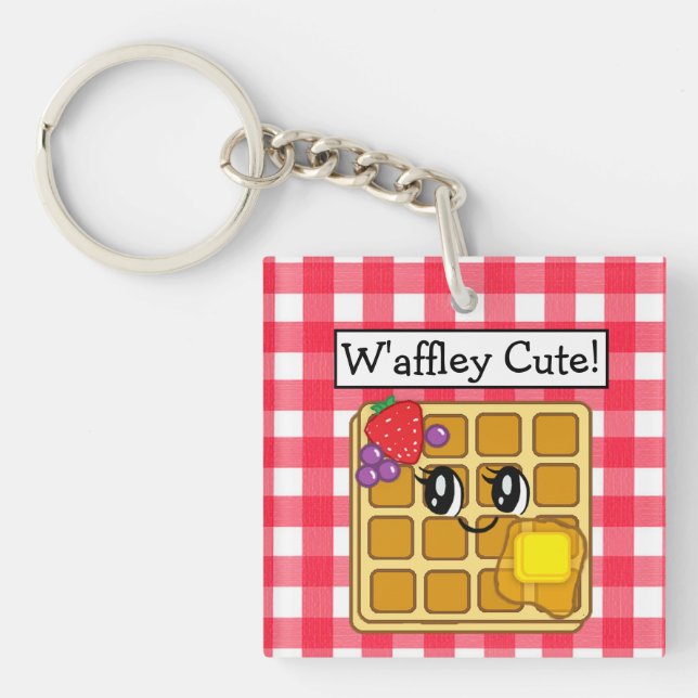Cute Kawaii Waffle Pun  Key Ring (Front)