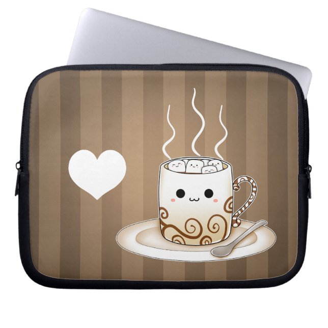 Cute kawaii warm cocoa drink laptop sleeve (Front)
