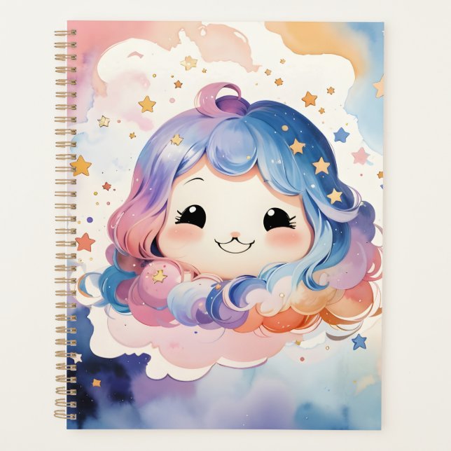 Cute Kawaii Watercolor Art Star Baby Girl Planner  (Front)