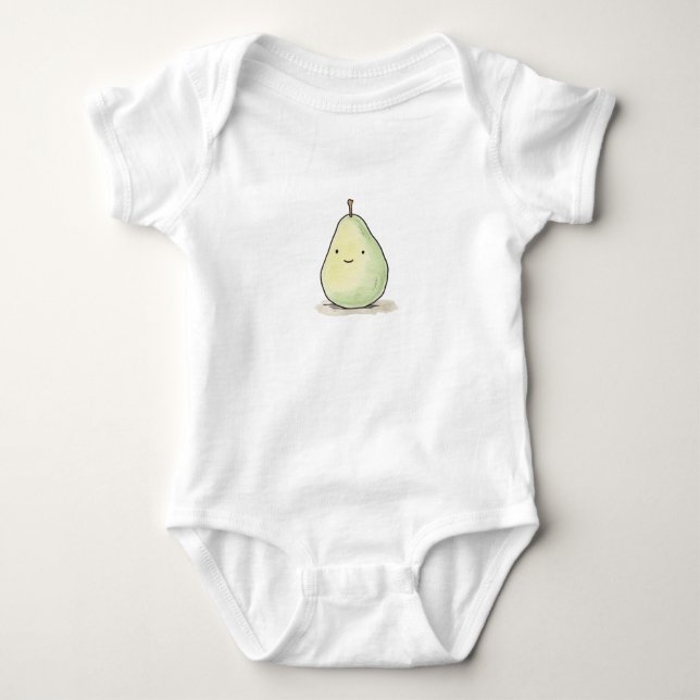 Cute Kawaii Watercolor Pear Baby Bodysuit (Front)