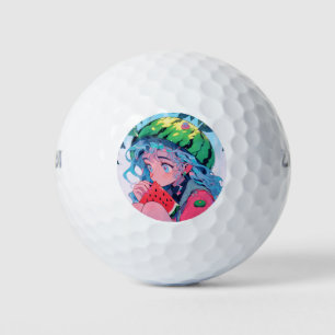 Cute Kawaii Watermelon Fruit Nature Anime Girl Golf Balls
