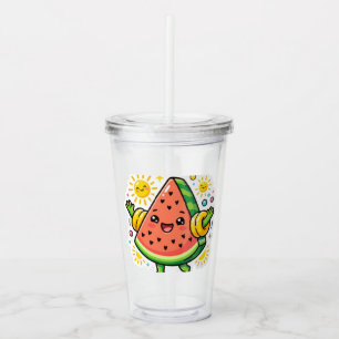 Cute Kawaii Watermelon Slice Inflatable ArmSticker Acrylic Tumbler