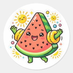Cute Kawaii Watermelon Slice Inflatable ArmSticker Classic Round Sticker