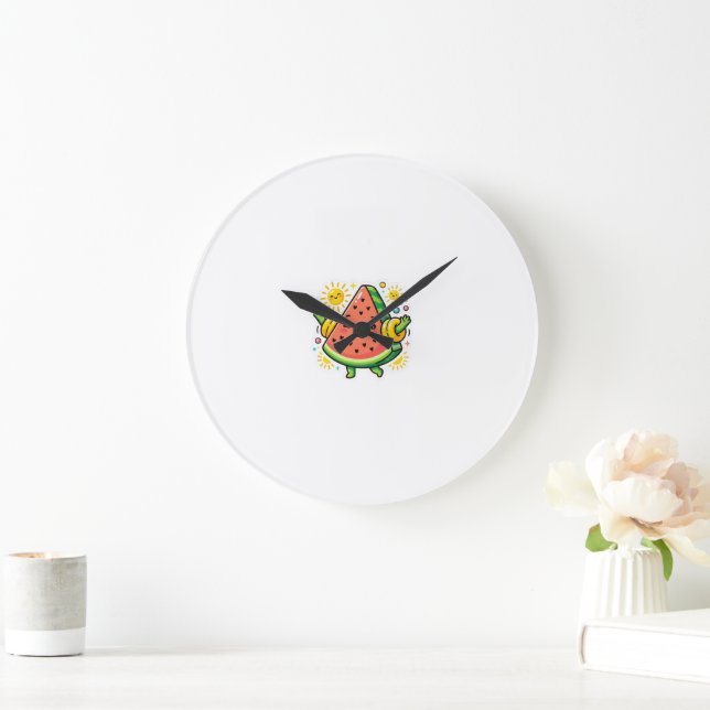 Cute Kawaii Watermelon Slice Inflatable ArmSticker Large Clock (Home)