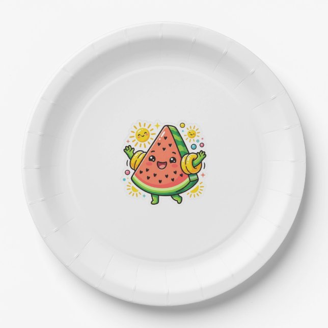 Cute Kawaii Watermelon Slice Inflatable ArmSticker Paper Plate (Front)