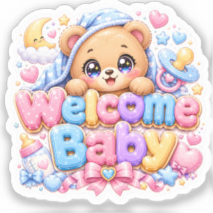 Cute Kawaii Welcome Baby Teddy Bear Pastel Pink Ne