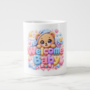 Cute Kawaii Welcome Baby Teddy Bear Pastel Pink Ne Large Coffee Mug