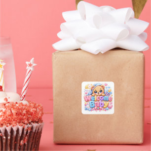 Cute Kawaii Welcome Baby Teddy Bear Pastel Pink Ne Square Sticker