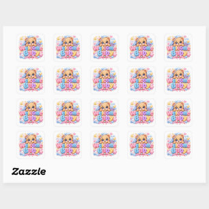 Cute Kawaii Welcome Baby Teddy Bear Pastel Pink Ne Square Sticker