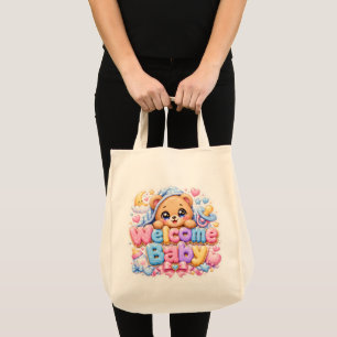 Cute Kawaii Welcome Baby Teddy Bear Pastel Pink Ne Tote Bag