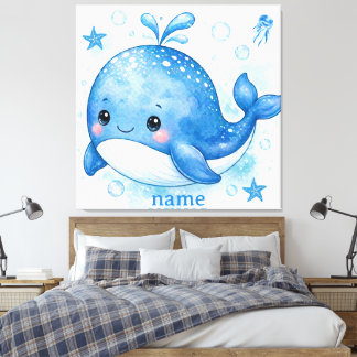 cute kawaii whale design canvas print