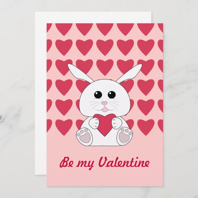 Cute Kawaii White bunny Valentines Heart Invite (Front/Back)