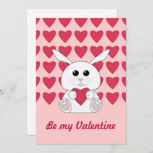 Cute Kawaii White bunny Valentines Heart Invite
