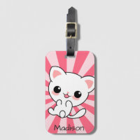 Cute kawaii White Cat Personalised Pink