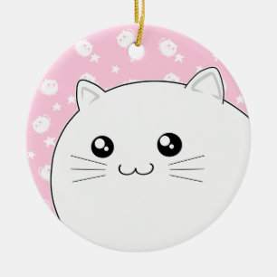 Cute Kawaii white kitty cat Ceramic Tree Decoration