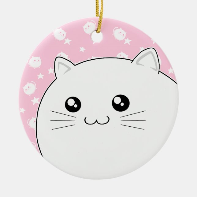 Cute Kawaii white kitty cat Ceramic Tree Decoration (Front)