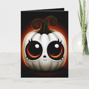 Cute Kawaii White Pumpkin Halloween Illustration Card