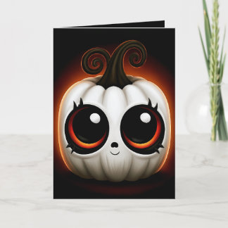 Cute Kawaii White Pumpkin Halloween Illustration Card