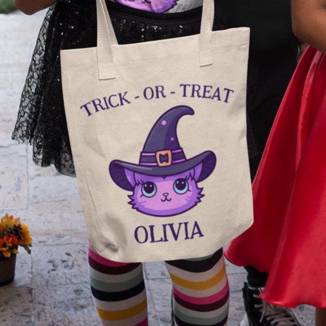 Cute Kawaii Witch Cat Halloween Reusable Tote Bag (Creator Uploaded)