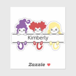 Cute Kawaii Witch Sisters Cats Name Monogram