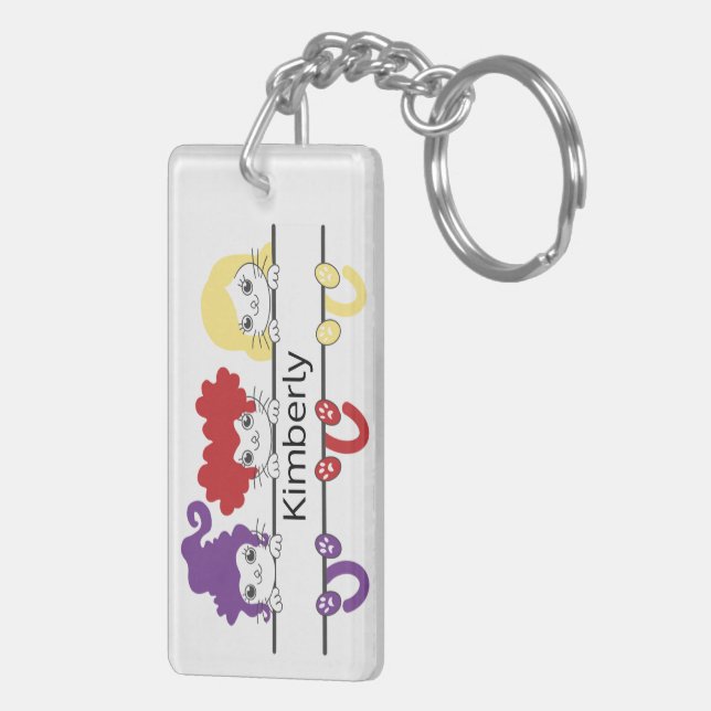 Cute Kawaii Witch Sisters Cats Name Monogram Key Ring (Back Right)