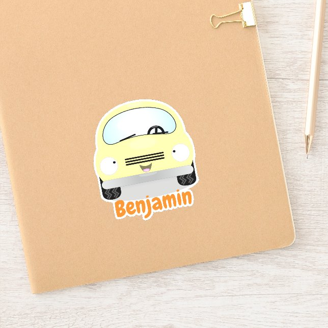 Cute kawaii yellow car cartoon illustration (Notebook)