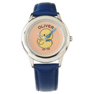 Cute Kawaii Yellow Duckling with Blue Bow Tie Watch