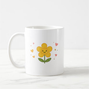 Cute Kawaii Yellow Flower Smiling Daisy Sparkles Coffee Mug