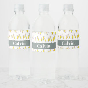 Cute kawaii yellow penncils on white water bottle label