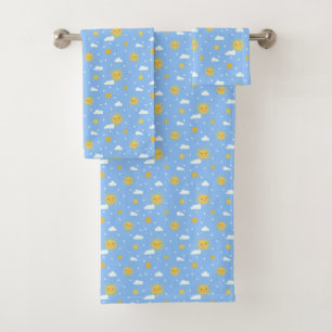 Cute Kawaii Yellow Sunshine And Clouds Bath Towel Set