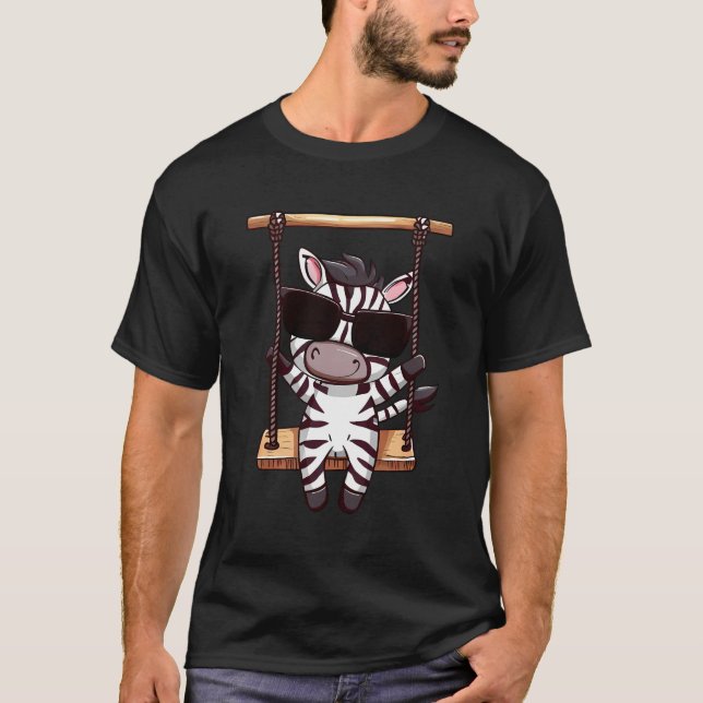 Cute Kawaii Zebra On Swing T-Shirt (Front)