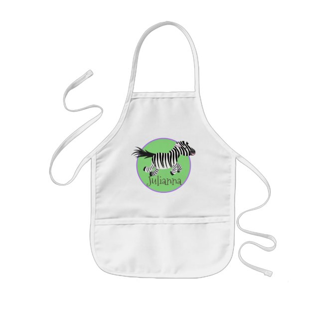 Cute kawaii zebra running cartoon illustration kids apron (Front)