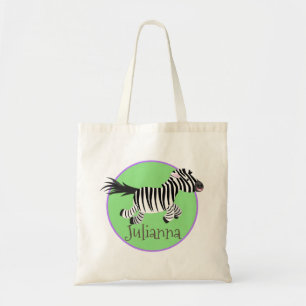 Cute kawaii zebra running cartoon illustration tote bag