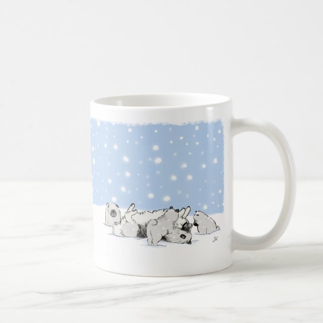 Cute Keeshond and Puppies Playing | Snow Keesies Coffee Mug (Right)