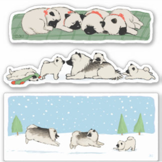 Cute Keeshond Dogs Kees Holiday Vinyl Sticker Set